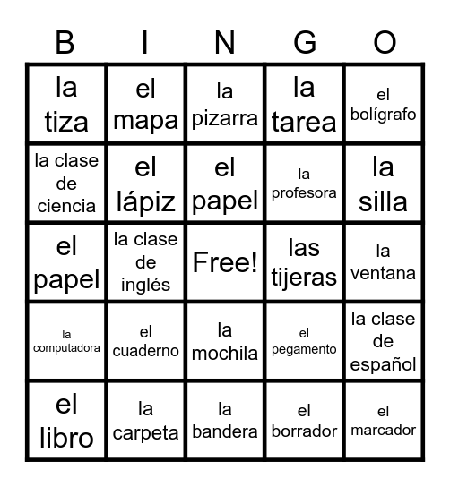 Utiles Escolares Bingo Card