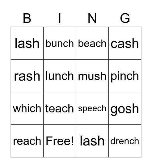 Final Digraph ch sh Bingo Card