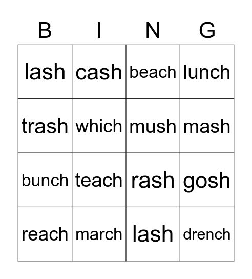 Final Digraph ch sh Bingo Card
