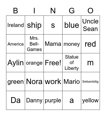 G3 U2 W2 NC Sailing to America Bingo Card