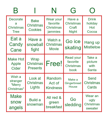 Christmas BINGO Challenge Bingo Card
