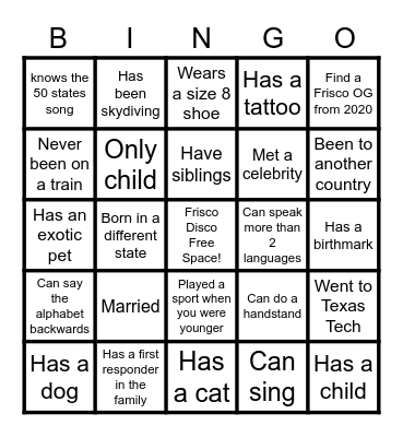 GET TO KNOW YOU BINGO! Bingo Card