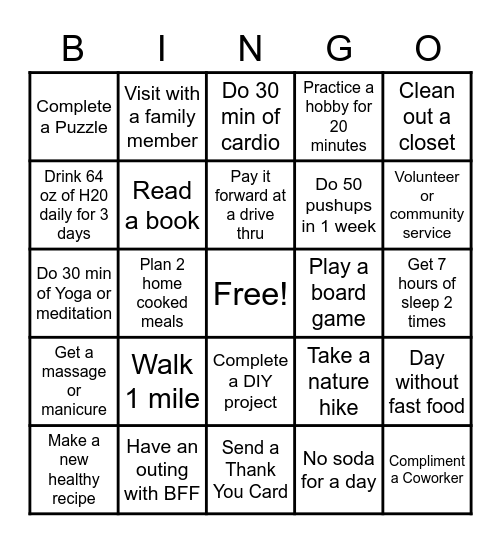 MediWaste Wellness Bingo Card