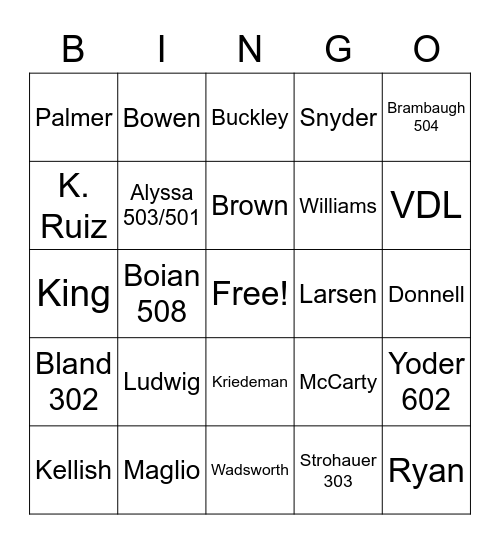 VIDA Staff Bingo Card