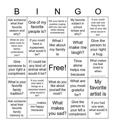 WIXOM FAMILY BINGO Card