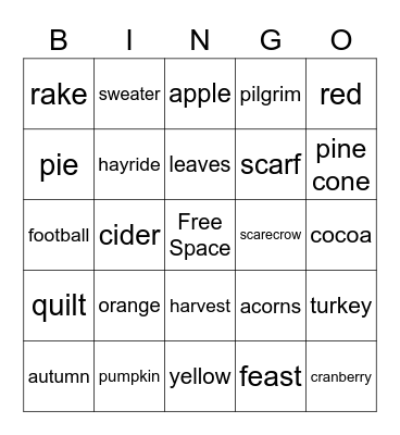 Fall Virtual Bingo Card