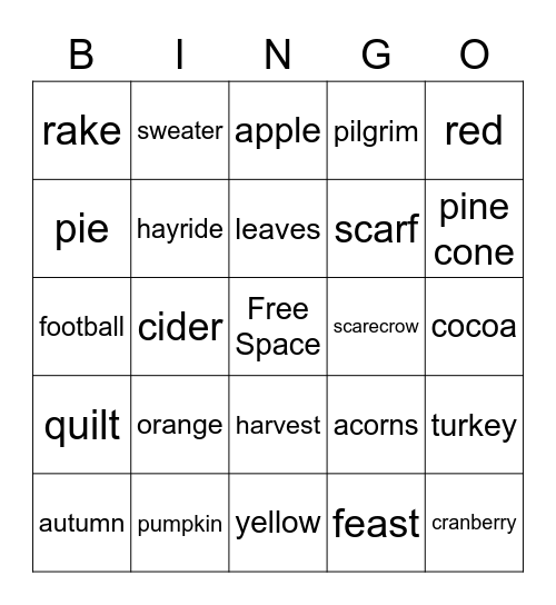 Fall Virtual Bingo Card