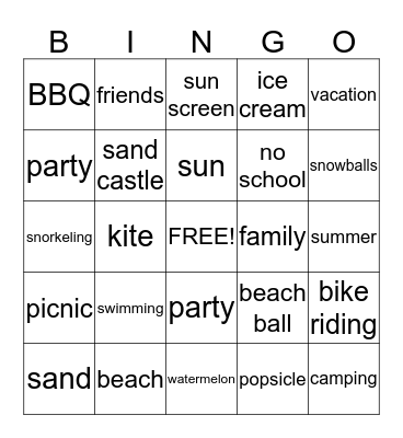 Summer Bingo Card