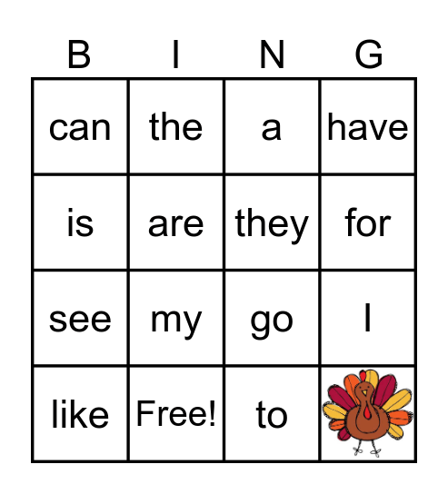 Tri 1 RC Sight Words Bingo Card