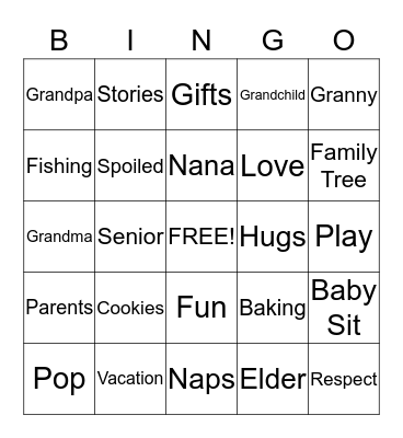 Grandparents BINGO Card