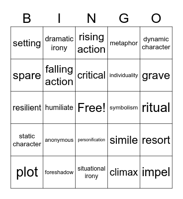 English II Bingo Card