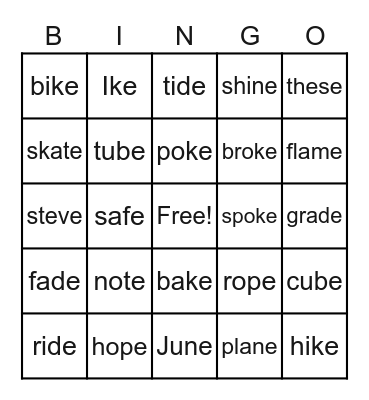 Vowel consonant e Bingo Card