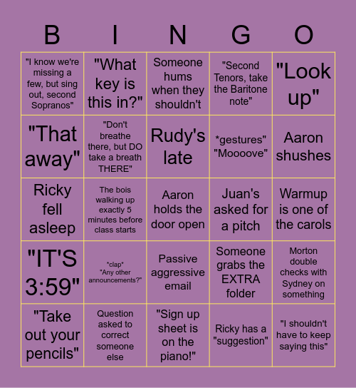Choir Bingo Card Bingo Card