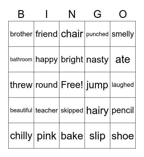 Nouns, Adjectives, Verbs Bingo Card