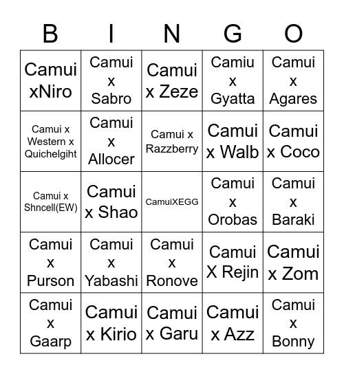 BinGAY Camui edition Bingo Card