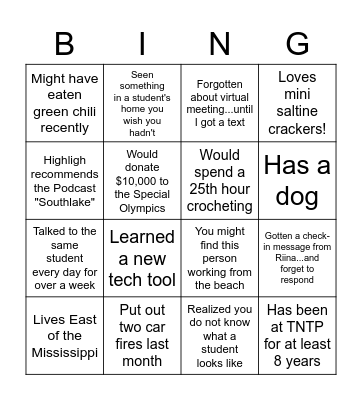 Online Team Building Bingo Card