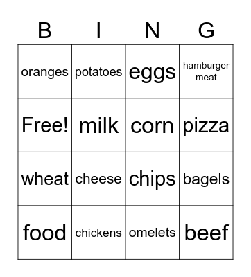 Foods We Eat Bingo Card