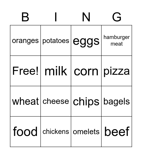 Foods We Eat Bingo Card