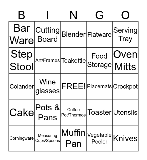 Registry Bingo Card