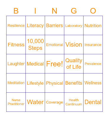 Health Bingo Card