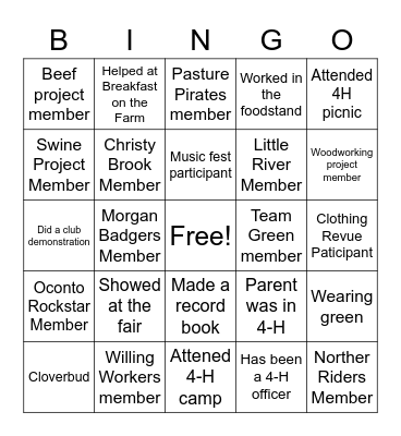 4-H   AUTOGRAPH   BINGO! Bingo Card