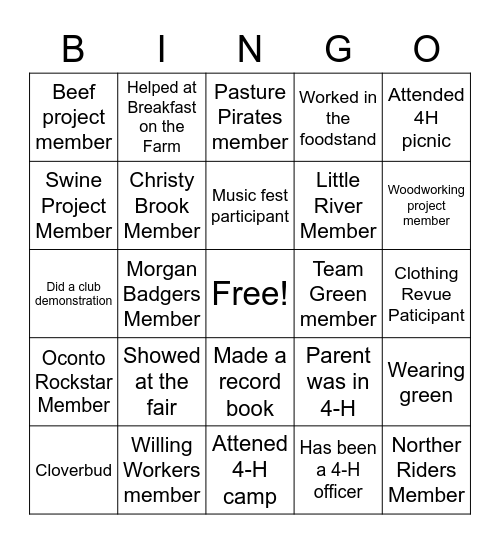 4-H   AUTOGRAPH   BINGO! Bingo Card