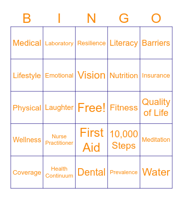 Health Bingo Card