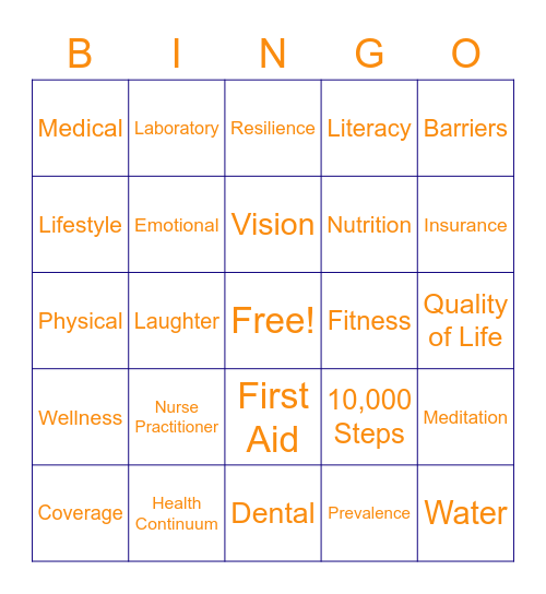 Health Bingo Card