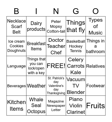 Category Bingo Card