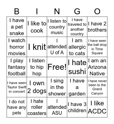 Get to Know You Bingo Card
