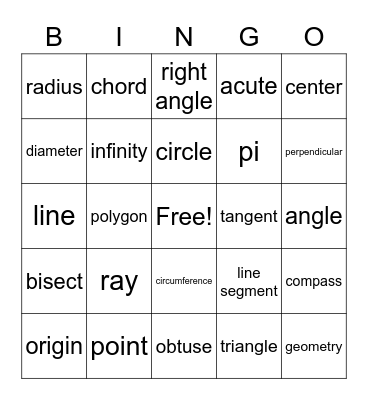 Geometry Bingo Card