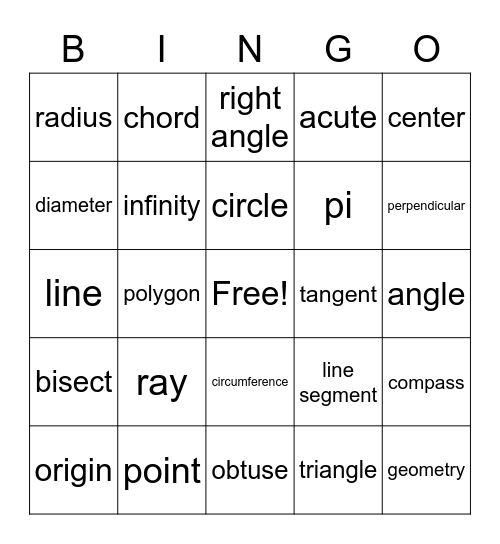 Geometry Bingo Card