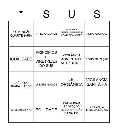 SAÚDE PÚBLICA Bingo Card