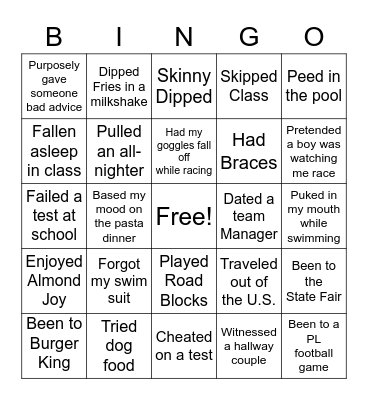 Never Have I Ever... Bingo Card