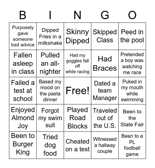 Never Have I Ever... Bingo Card