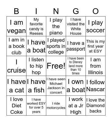 Get to Know You Bingo Card
