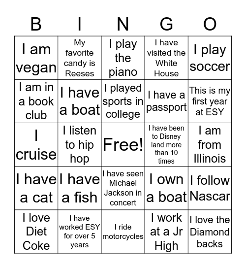 Get to Know You Bingo Card