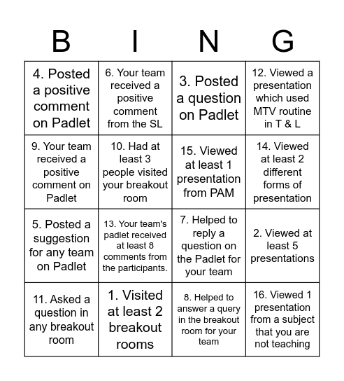 Professional Learning Day Bingo Card Bingo Card