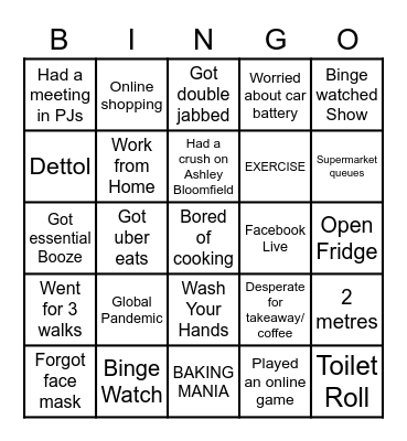 NZ Lockdown Bingo Card
