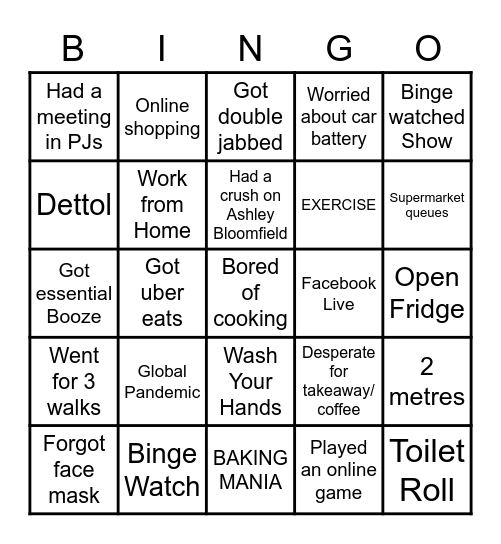 NZ Lockdown Bingo Card