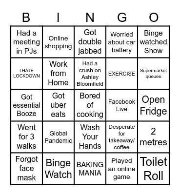 NZ Lockdown Bingo Card