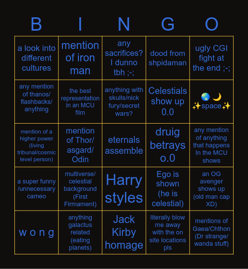 ETERNALS Bingo Card