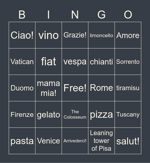 Bella Notte Bingo Card