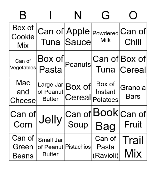 Send Hunger Packing Bingo Card