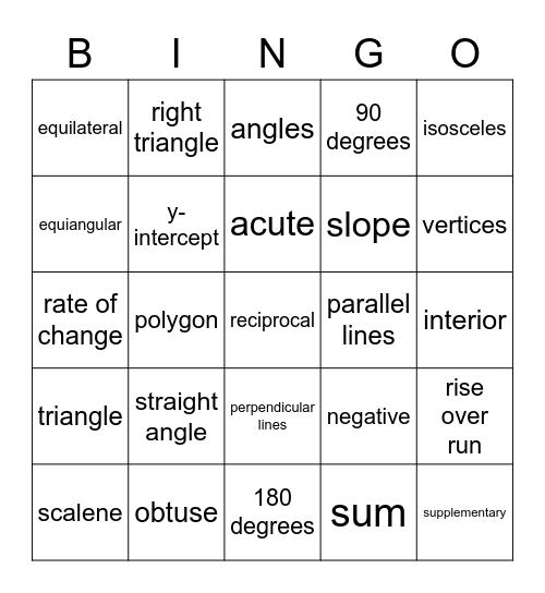 Geometry Bingo Card