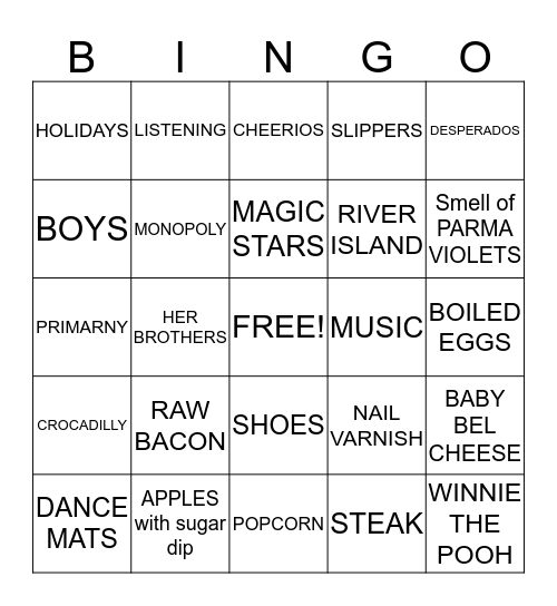 NIKKI'S 21ST Bingo Card