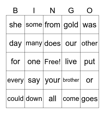 SIPPS Sight Word Bingo (1-17) Bingo Card
