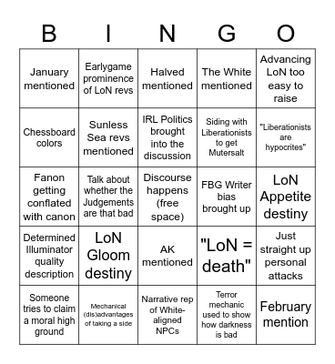 LoNcourse Bingo Card