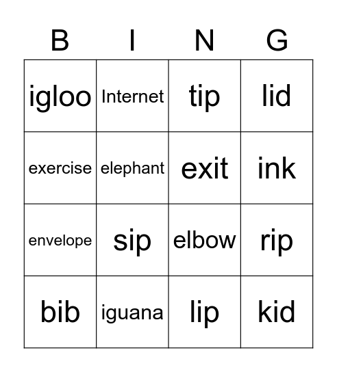 Letter E. I Bingo Card