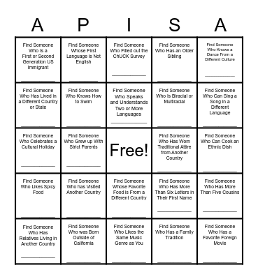 Find a Friend Bingo Card